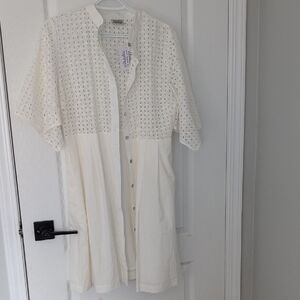White Eyelet Button-Down Dress